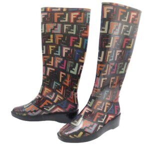 Women's FENDI Multicolor Monogram Logo Rain Boots Size 35